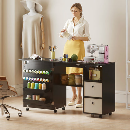 Rolling Sewing Machine Table with Power Outlet