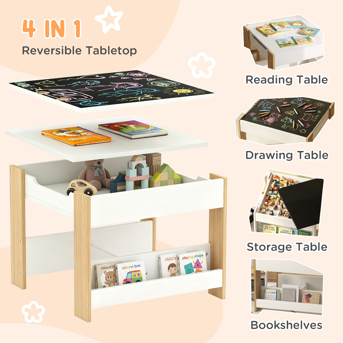 Kids Table and Chair Set with Reversible Tabletop