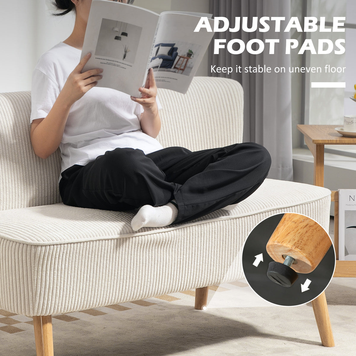 Sofa 2 seater modern upholstered rubber wood legs
