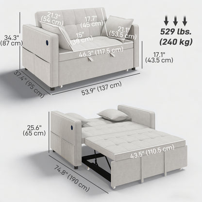 Convertible 3-in-1 Sofa Bed with USB Charging
