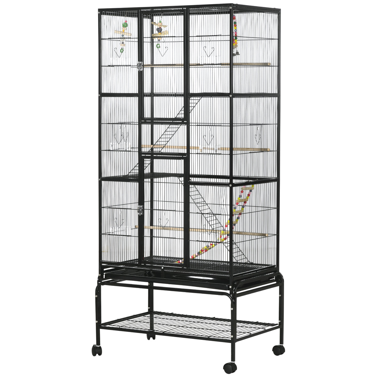 Large bird cage with wheels and accessories