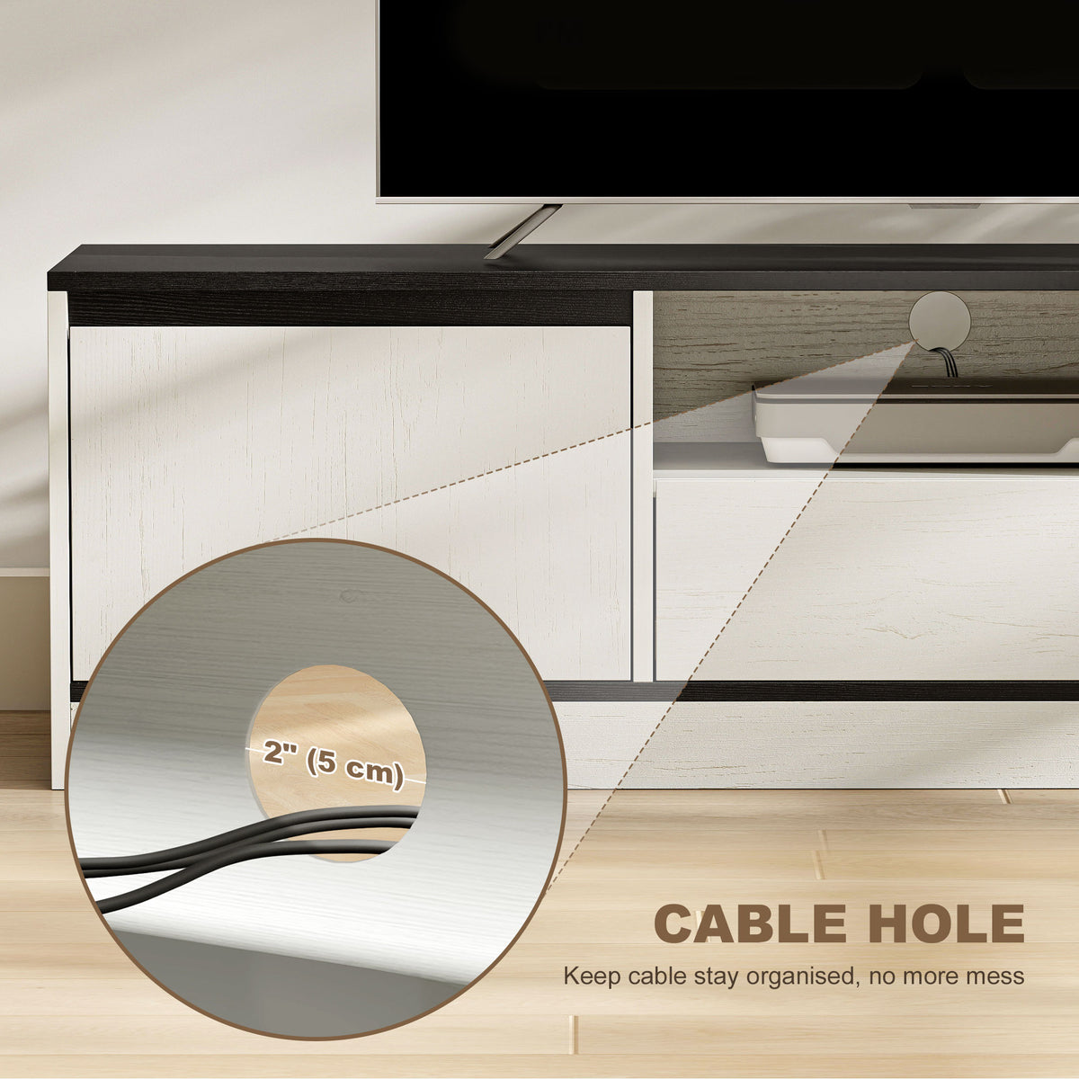 Modern TV stand with storage and cable management
