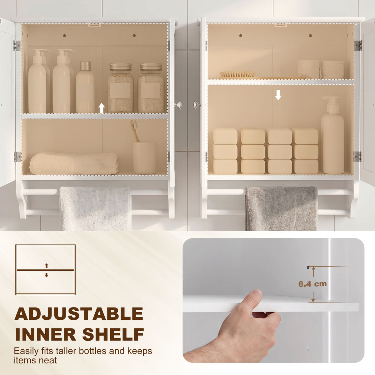 Armario de pared para baño con barras para toallas