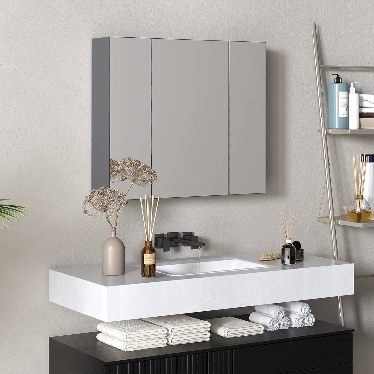 Armario de pared para baño con espejo y 3 puertas