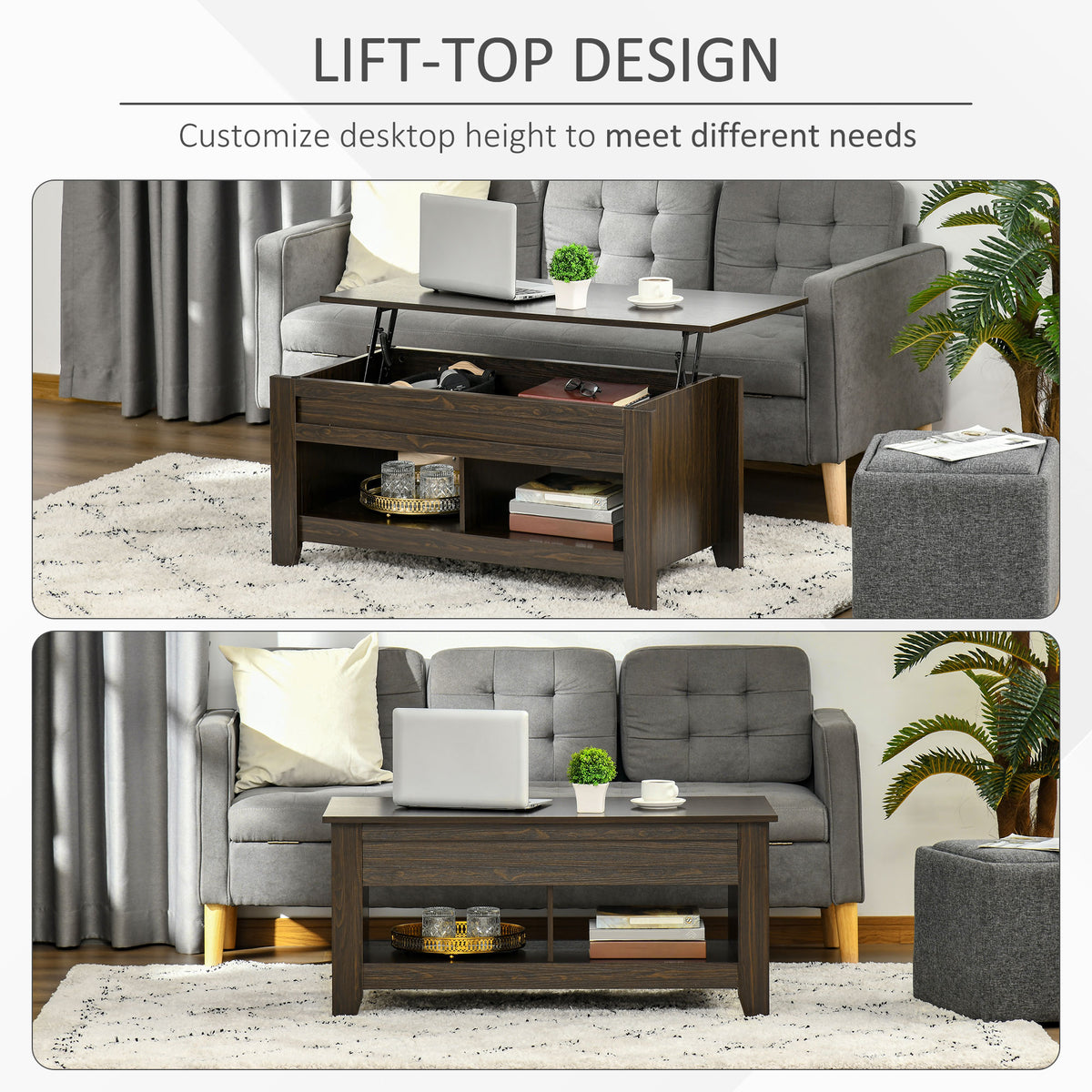 Coffee table with lift top and hidden storage