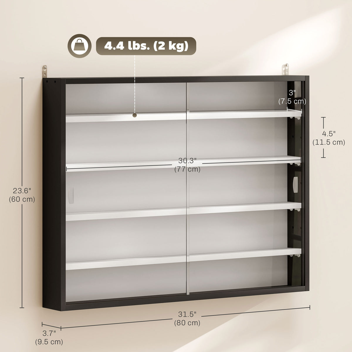 5-Shelf Wall Display Cabinet with 2 Glass Doors