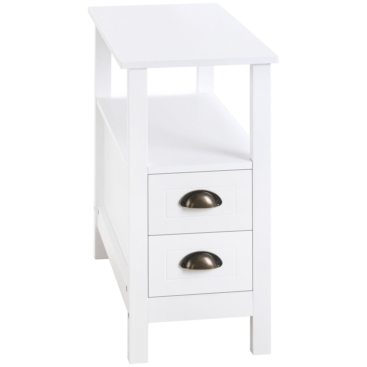 Slim End Table with 2 Drawers and Shelf