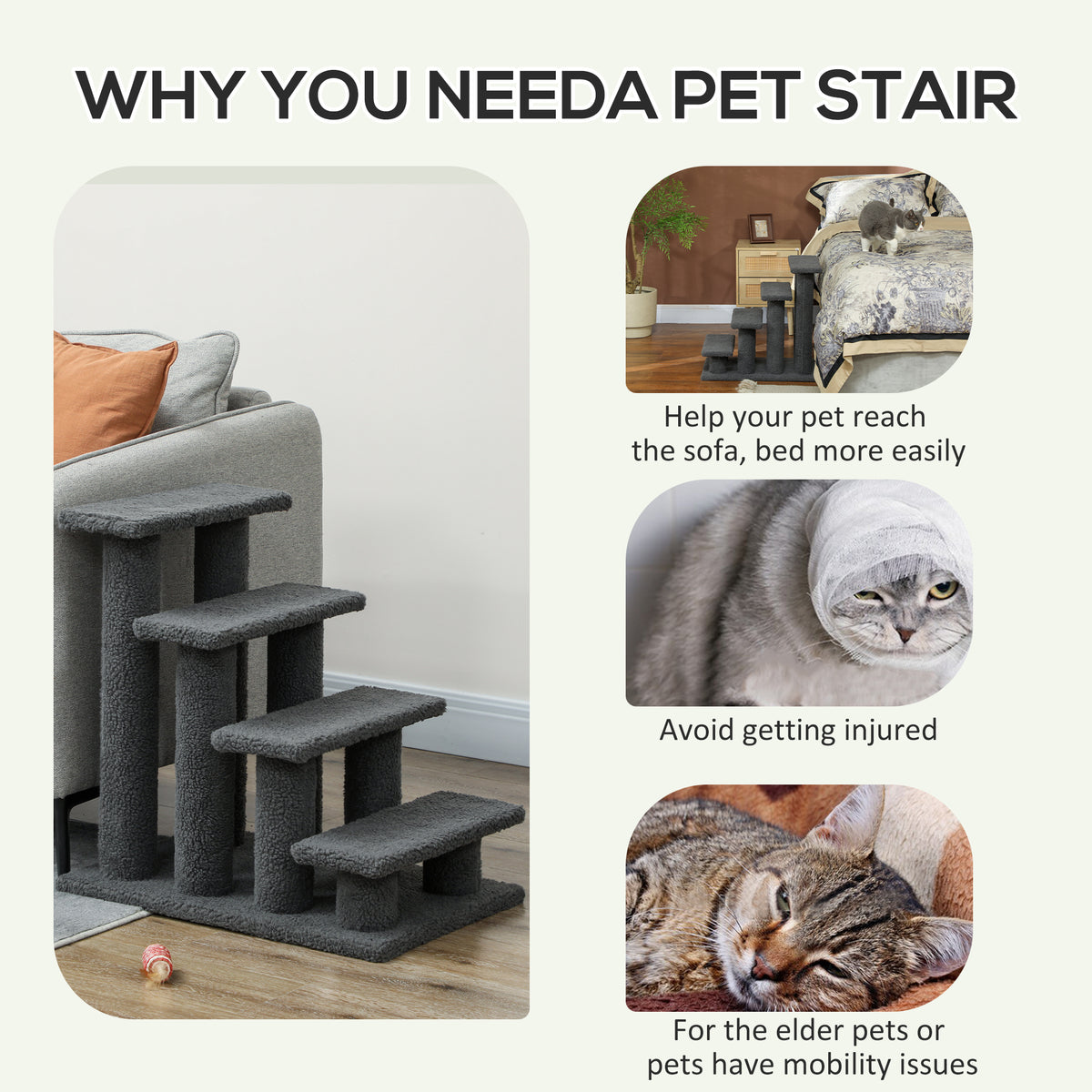 Cat Stairs 4-Step with Scratching Post — Dark Grey