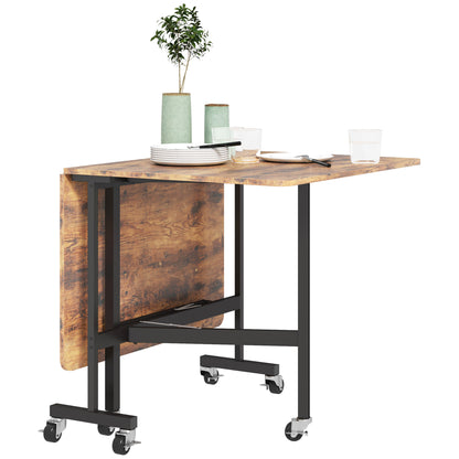 Six-Seater Drop-Leaf Dining Table with Wheels
