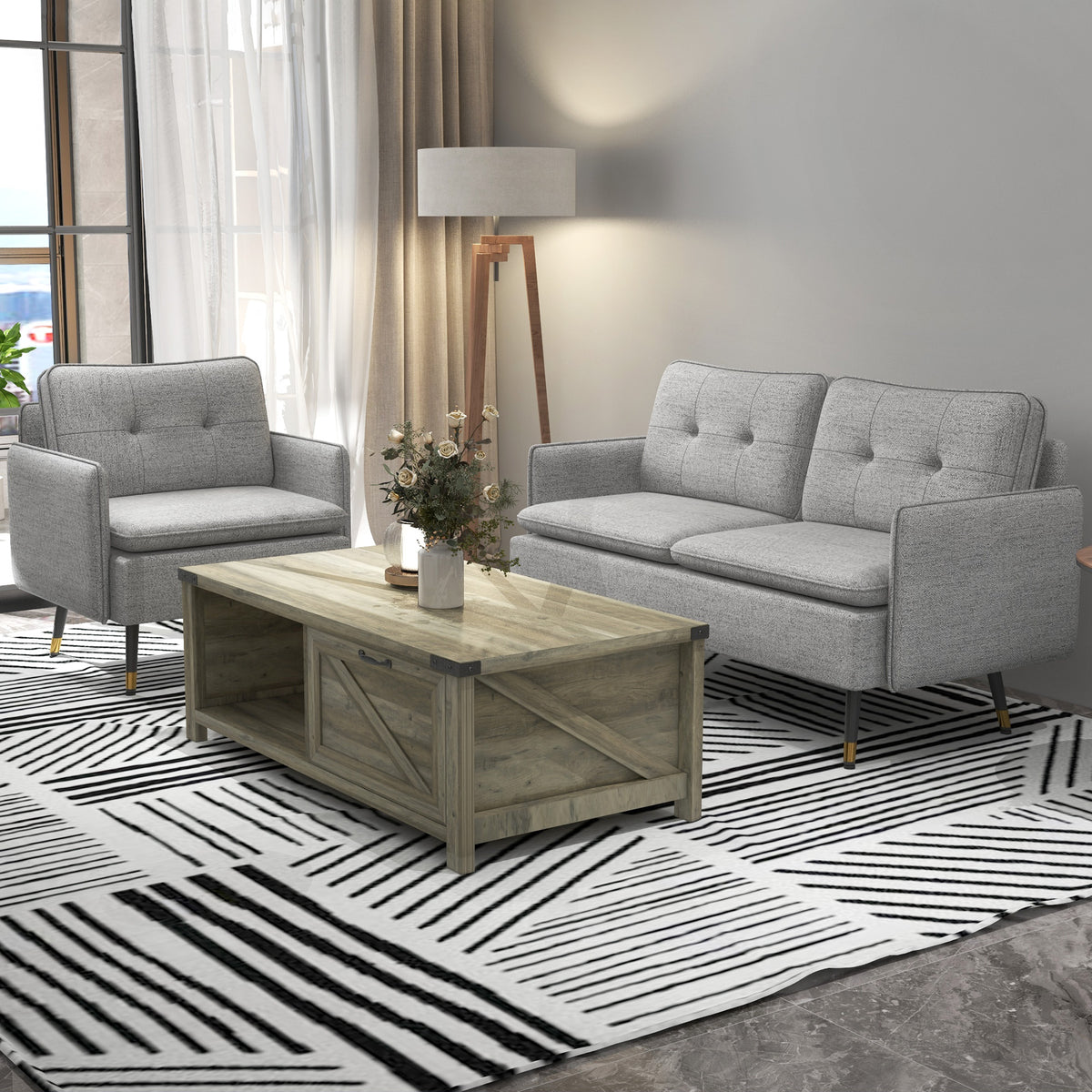 Mesa de centro industrial con cajón y estantes