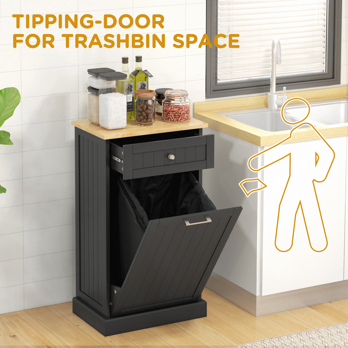 Tilt-Out Trash Cabinet with Drawer