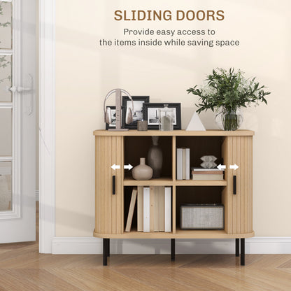 Nordic Sideboard Cabinet Slatted Tambour Doors Metal Legs