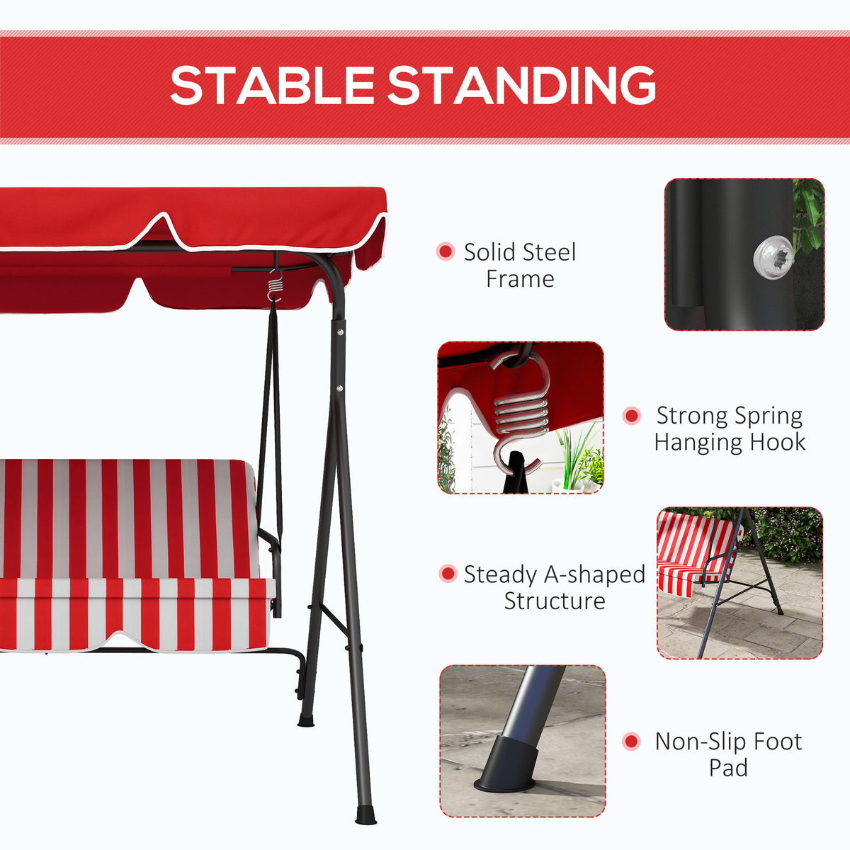 Patio Swing 3 Seater with Adjustable Canopy