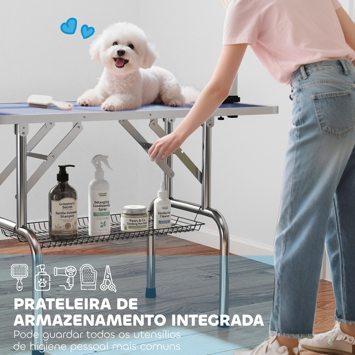 Adjustable Dog Grooming Table with Safety Slings