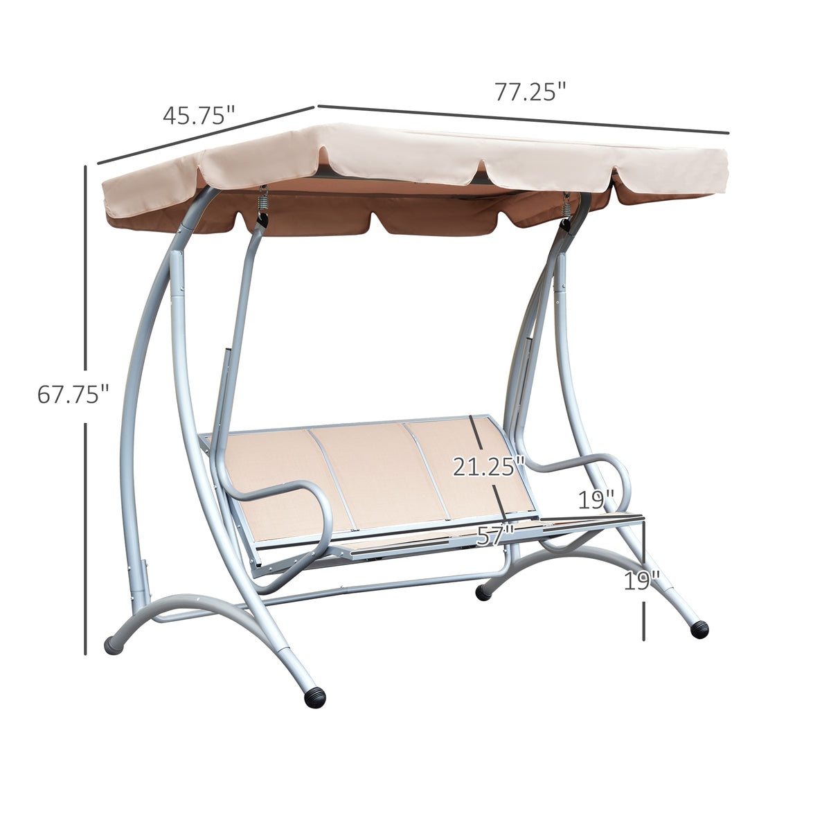 3-Person Patio Swing with Adjustable Canopy