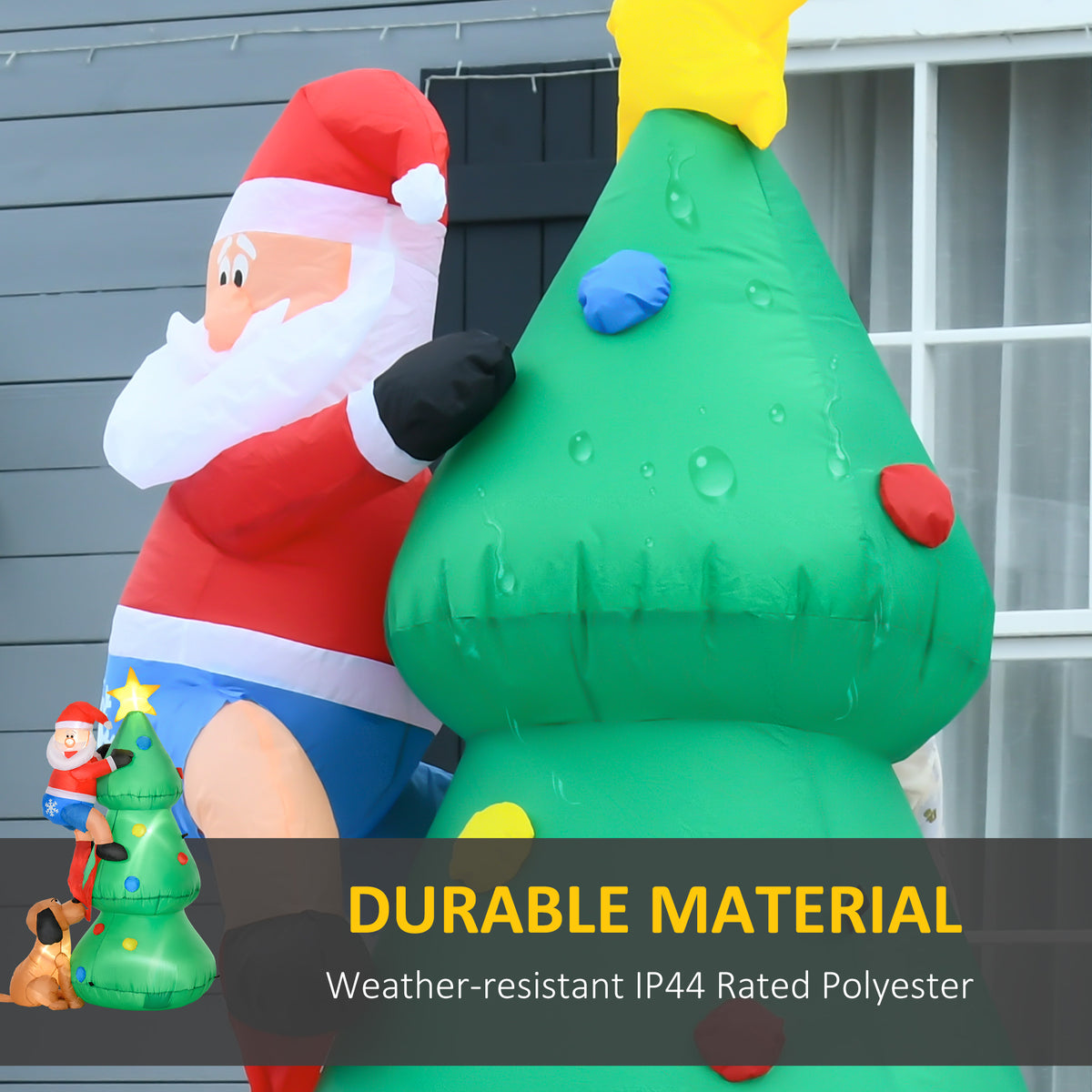 Inflatable Christmas Tree with LED Lights, Santa and Dog