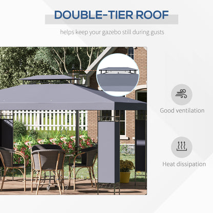3x4m Grey Double-Roof Outdoor Gazebo