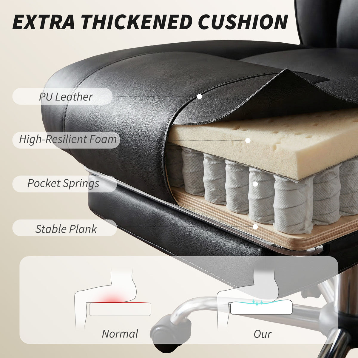 Reclining ergonomic office chair with footrest