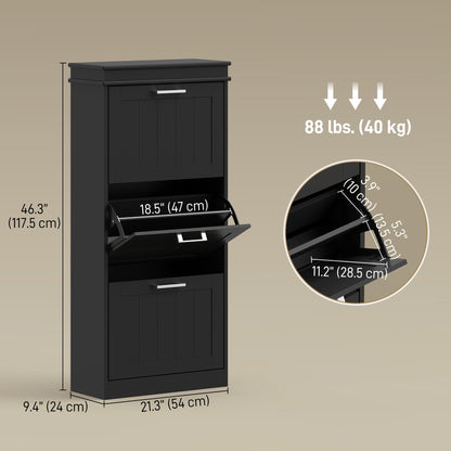 Narrow shoe cabinet with three flip drawers