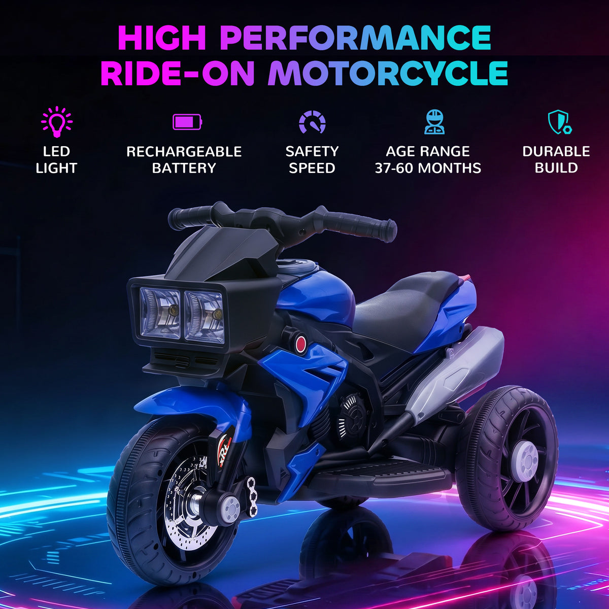 Electric Motorcycle Ride-On Toy 6V Pedal Powered Music Headlights