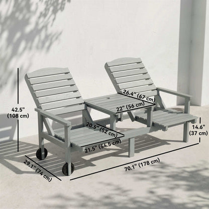 2-Seater Outdoor Bench Adjustable High Back with Wheels