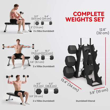 Hex Dumbbell Set with Metal Rack