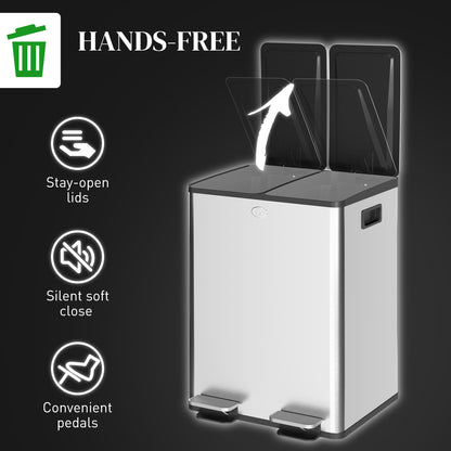 Dual pedal trash can soft-close 2x20L