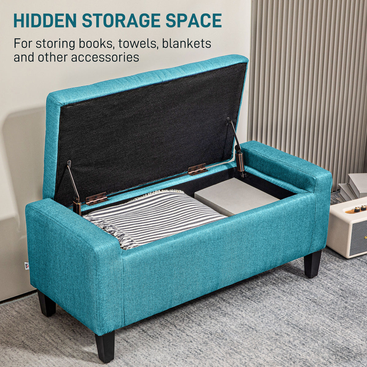 Tufted Linen Storage Ottoman Bench