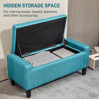 Tufted Linen Storage Ottoman Bench