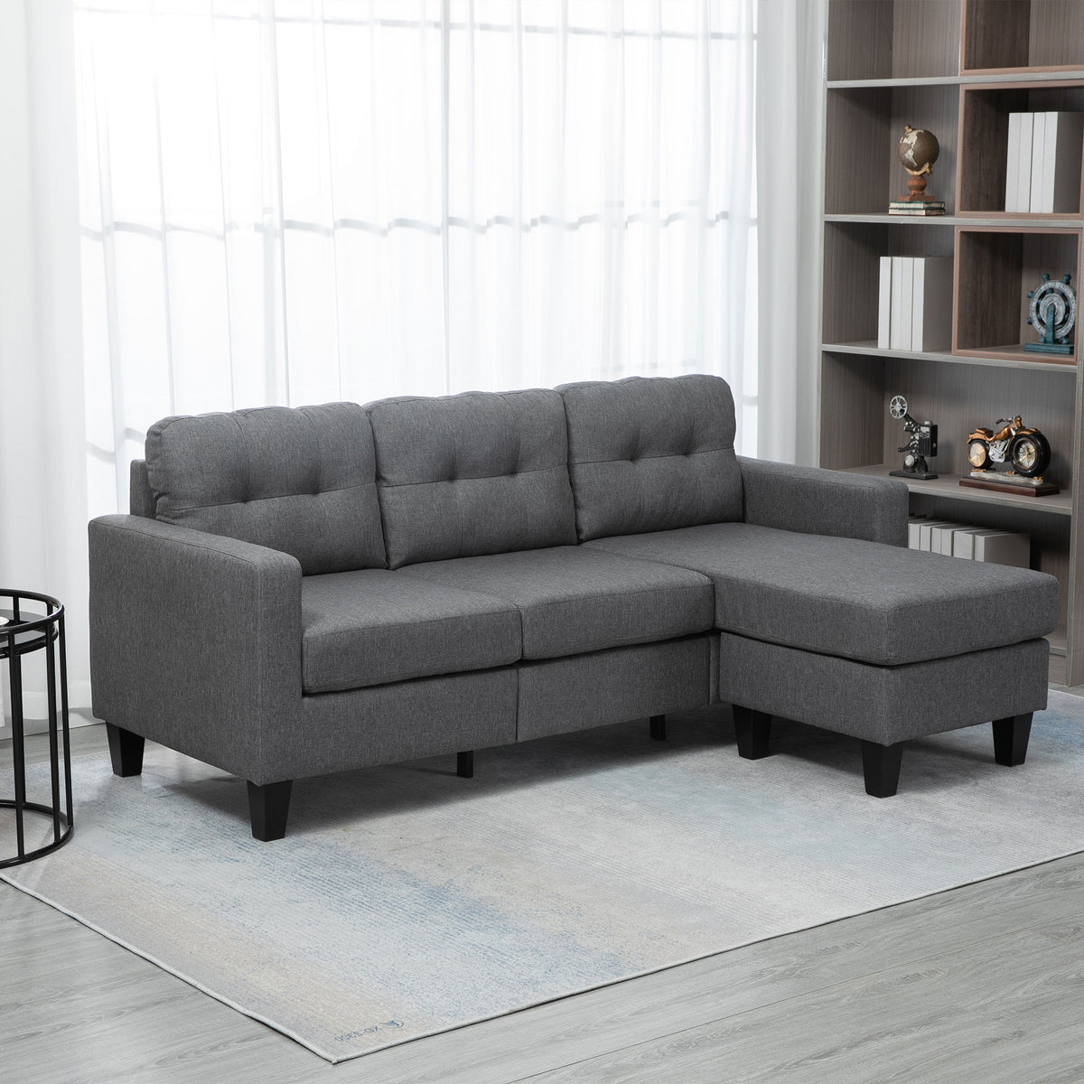 3-Seater L-Shaped Sofa with Ottoman — Dark