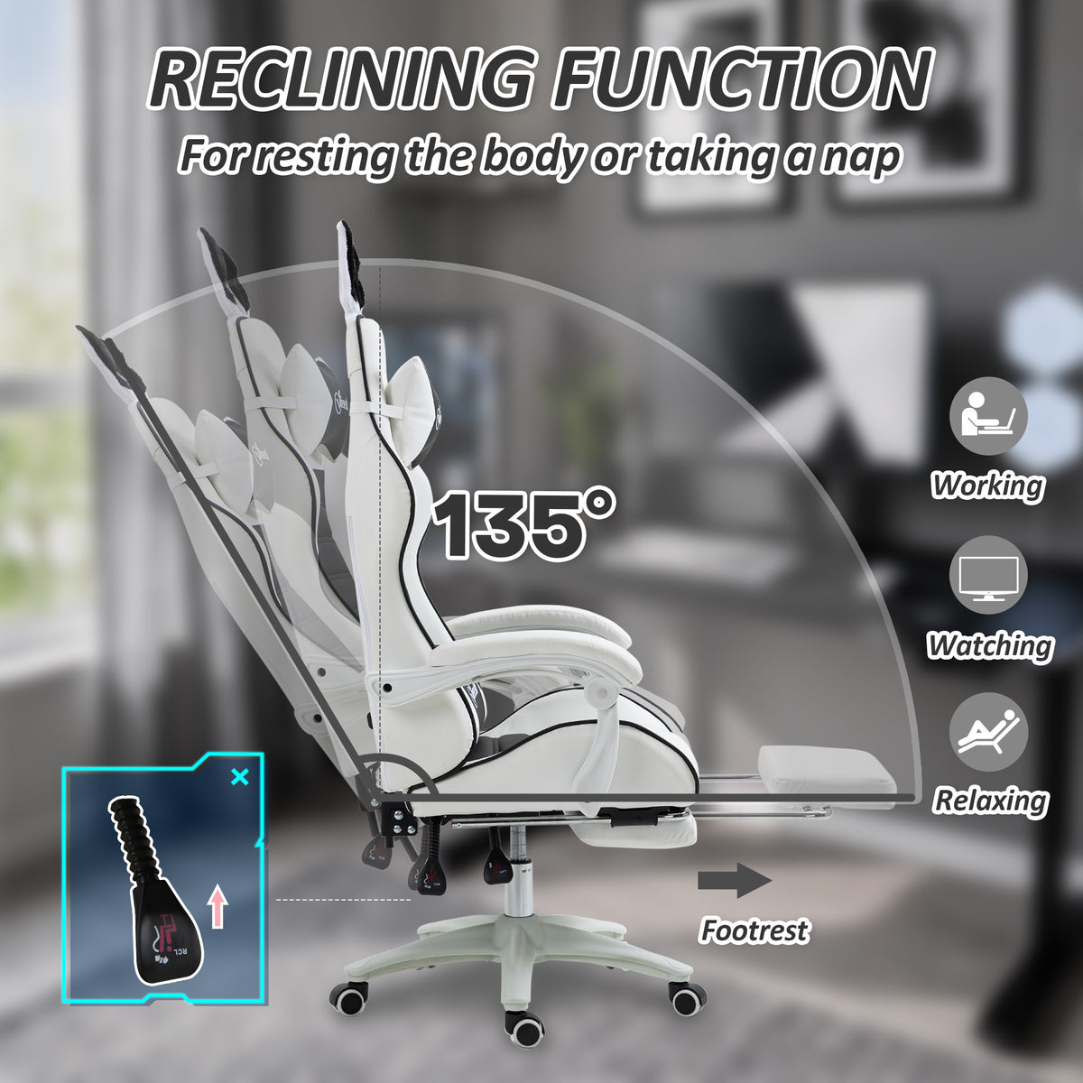 Ergonomic gaming chair with footrest