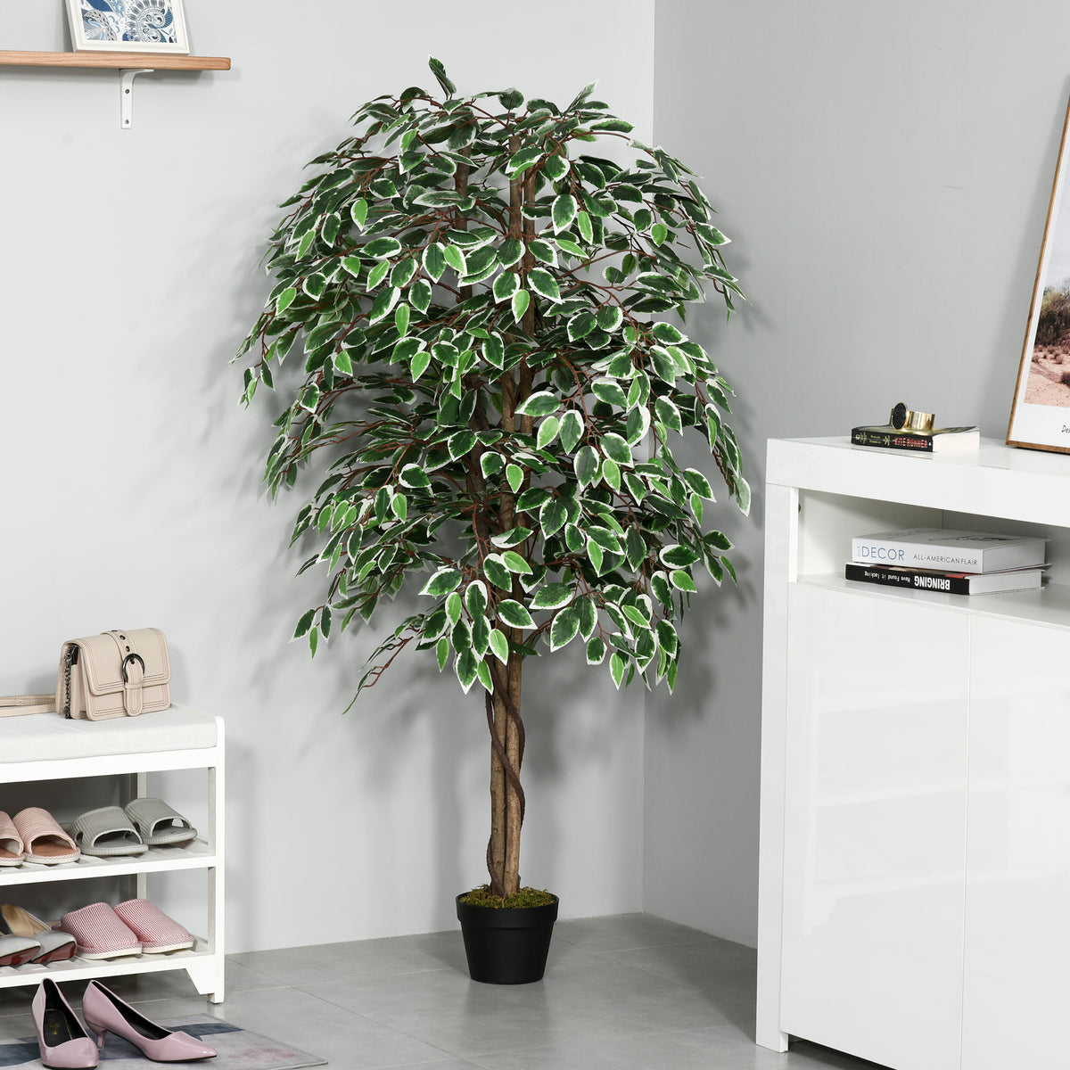 Realistic Potted Artificial Ficus Tree — Green