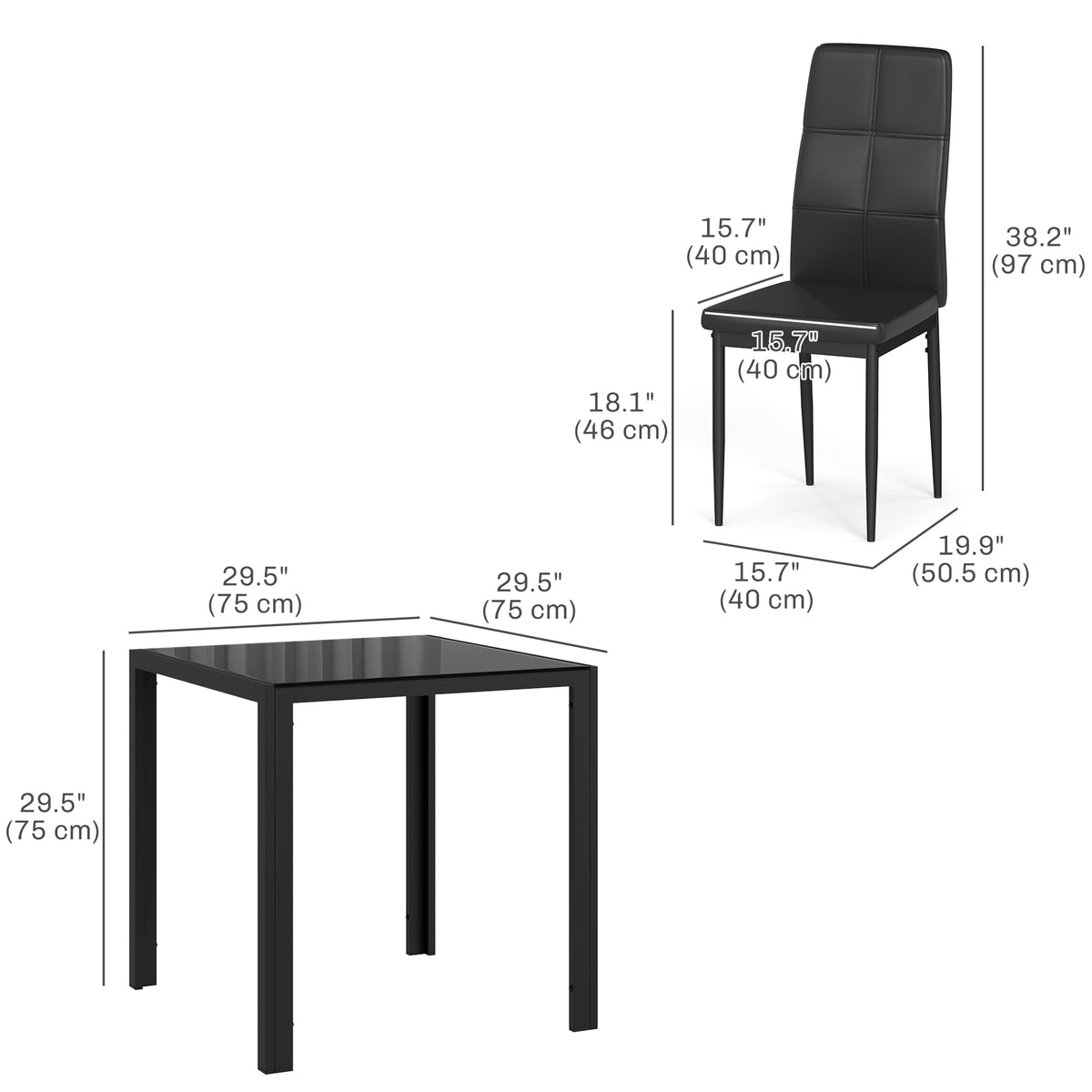 Dining set 3-piece rectangular glass table with chairs