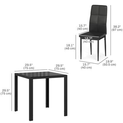 Dining set 3-piece rectangular glass table with chairs