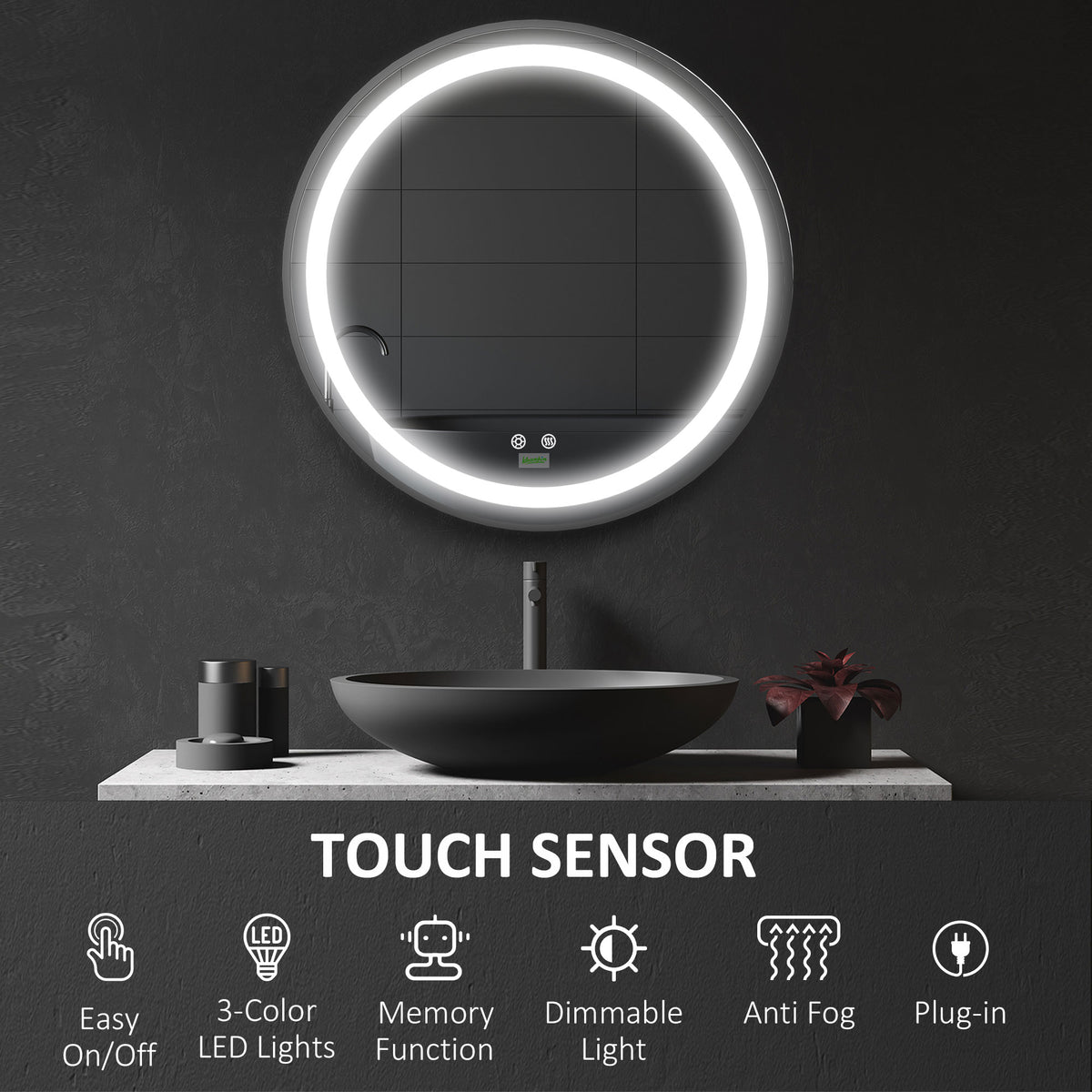LED lighted anti-fog bathroom vanity wall mirror