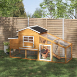 Wooden outdoor chicken coop with run and nesting box