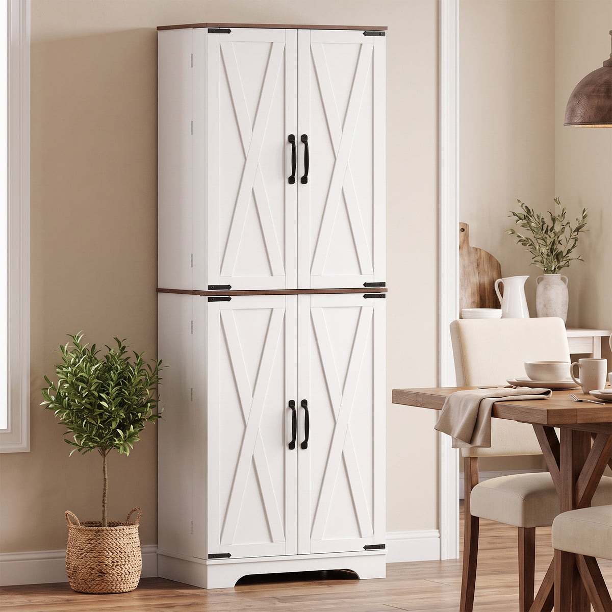 Tall farmhouse kitchen pantry storage cabinet