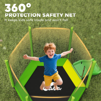 Kids Trampoline with Safety Net and Slide 215 x 193 x 202 cm