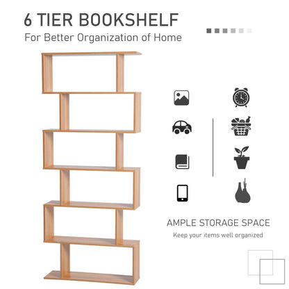 Modern 6-Tier Geometric Wooden Bookshelf
