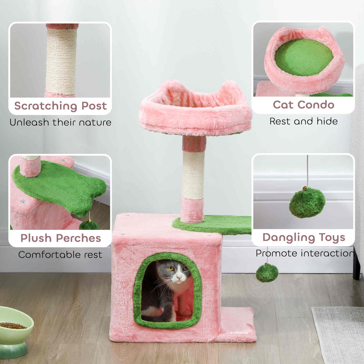 Cat Tree Tower 28" with Plush Bed — Pink