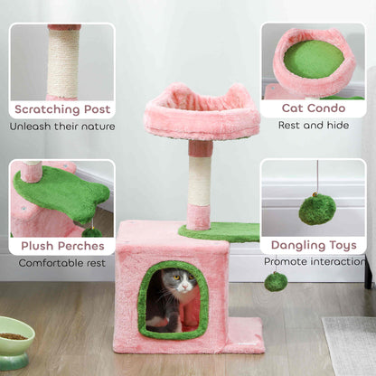 Cat Tree Tower 28" with Plush Bed — Pink