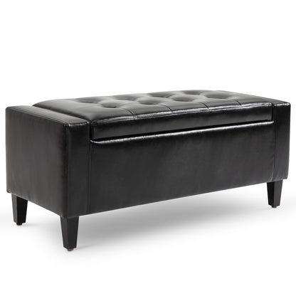 Tufted Linen Storage Ottoman Bench