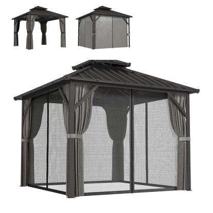 3x3m Gazebo Hardtop Galvanized Steel Aluminum Frame Dark Grey