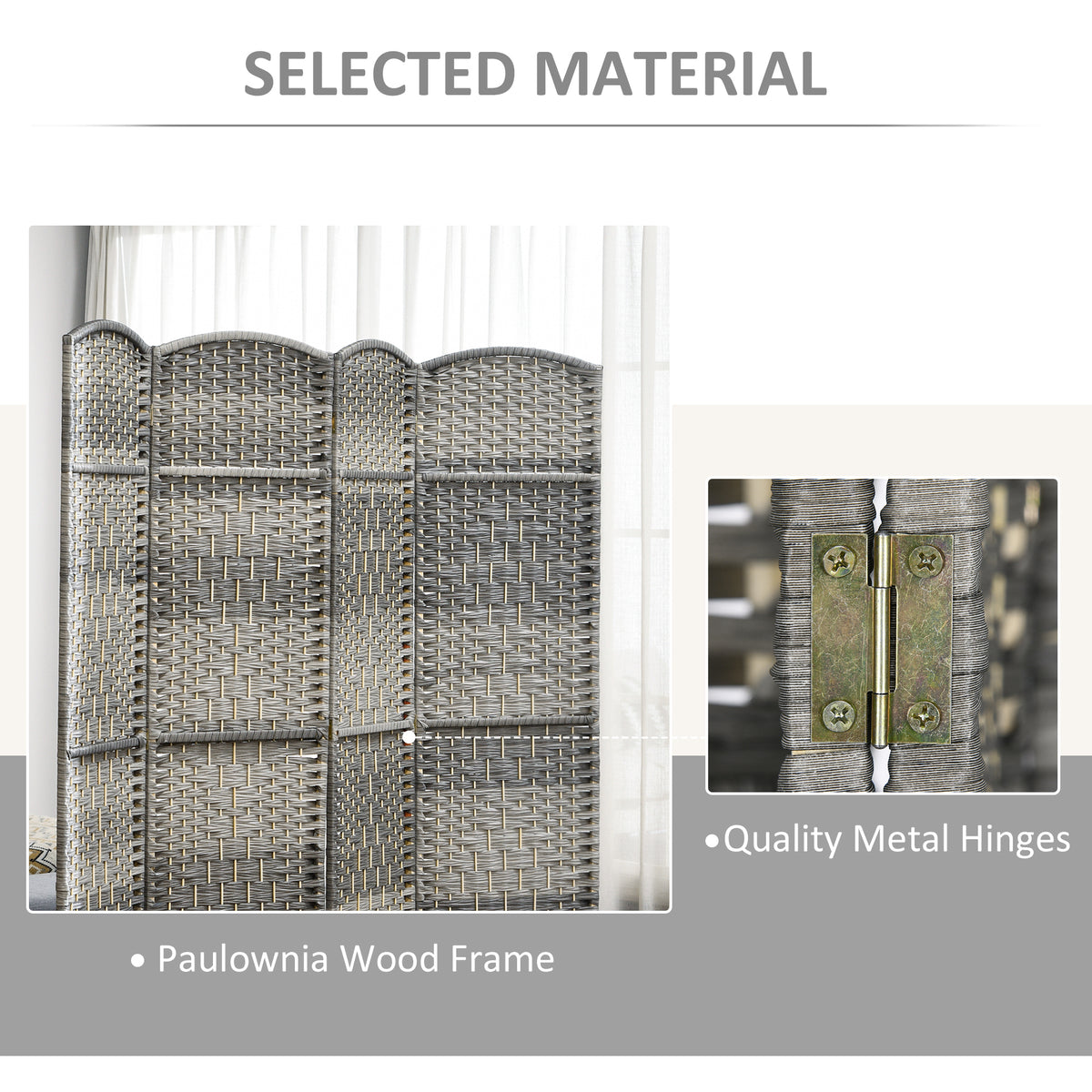 3-Panel Folding Room Divider Pine Wood Frame