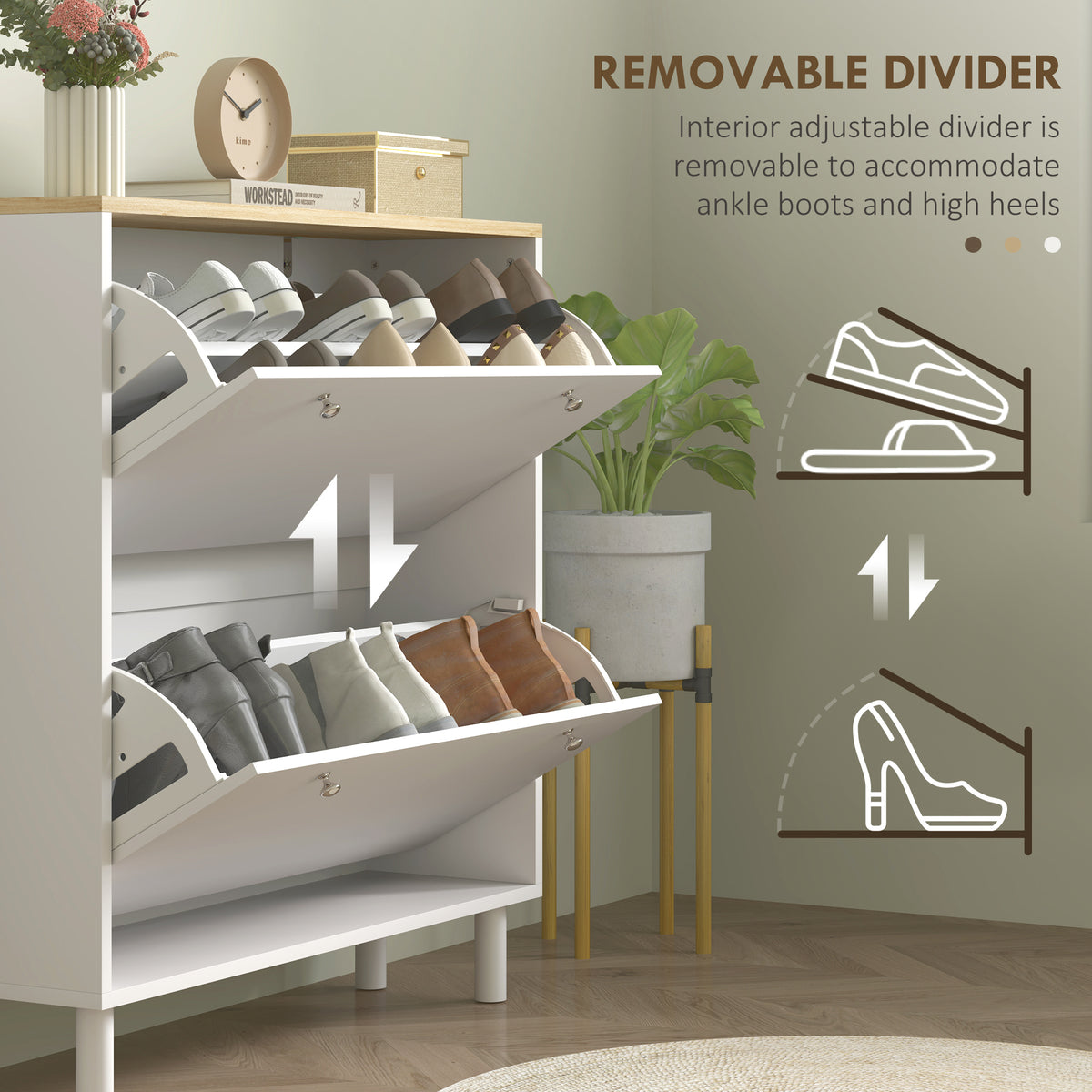 2 Drawer Shoe Storage Cabinet with Adjustable Shelves