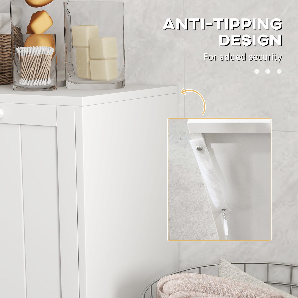 Modern tilt-out laundry hamper cabinet with two compartments