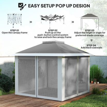Double Roof Pop-Up Gazebo with Mesh Sidewalls 11 ft x 11 ft