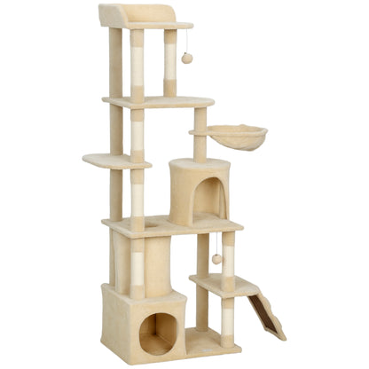 Large multi-level cat tree scratching posts tunnel