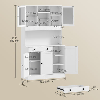 Tall kitchen pantry freestanding storage cabinet with LED light