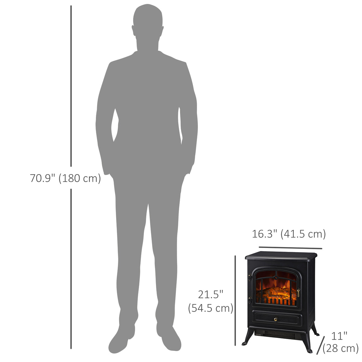 Freestanding Electric Fireplace Wood Flame Effect 750/1500W